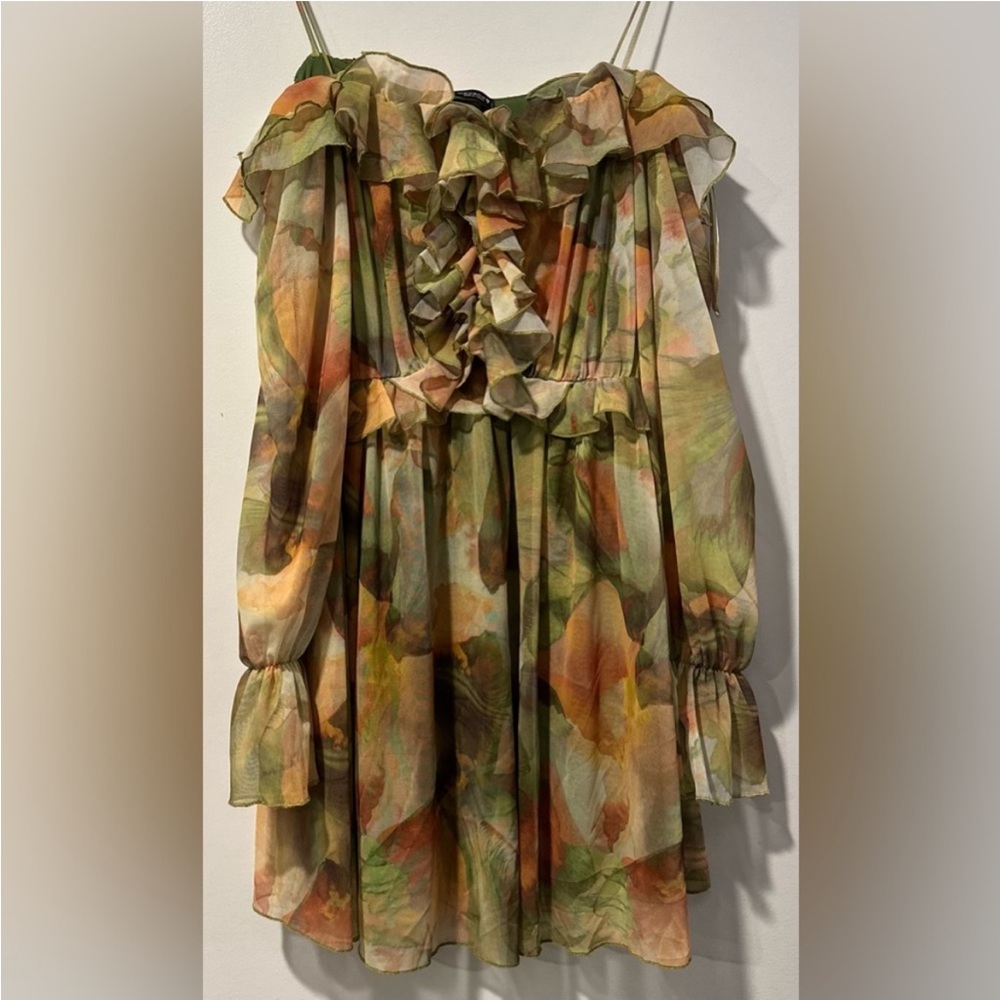 ❌SOLD❌ ZARA Ruffle Printed Tulle Dress - Picture 3 of 9